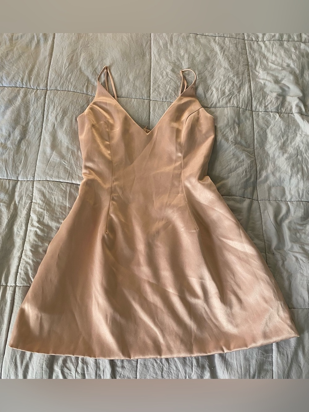 Satin V-Neck Mini Dress in Blush Pink